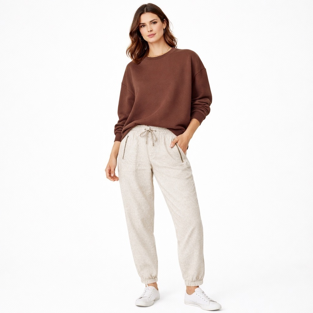 Athleta Subtle Tan Leopard Print 100% Linen Joggers Size 8